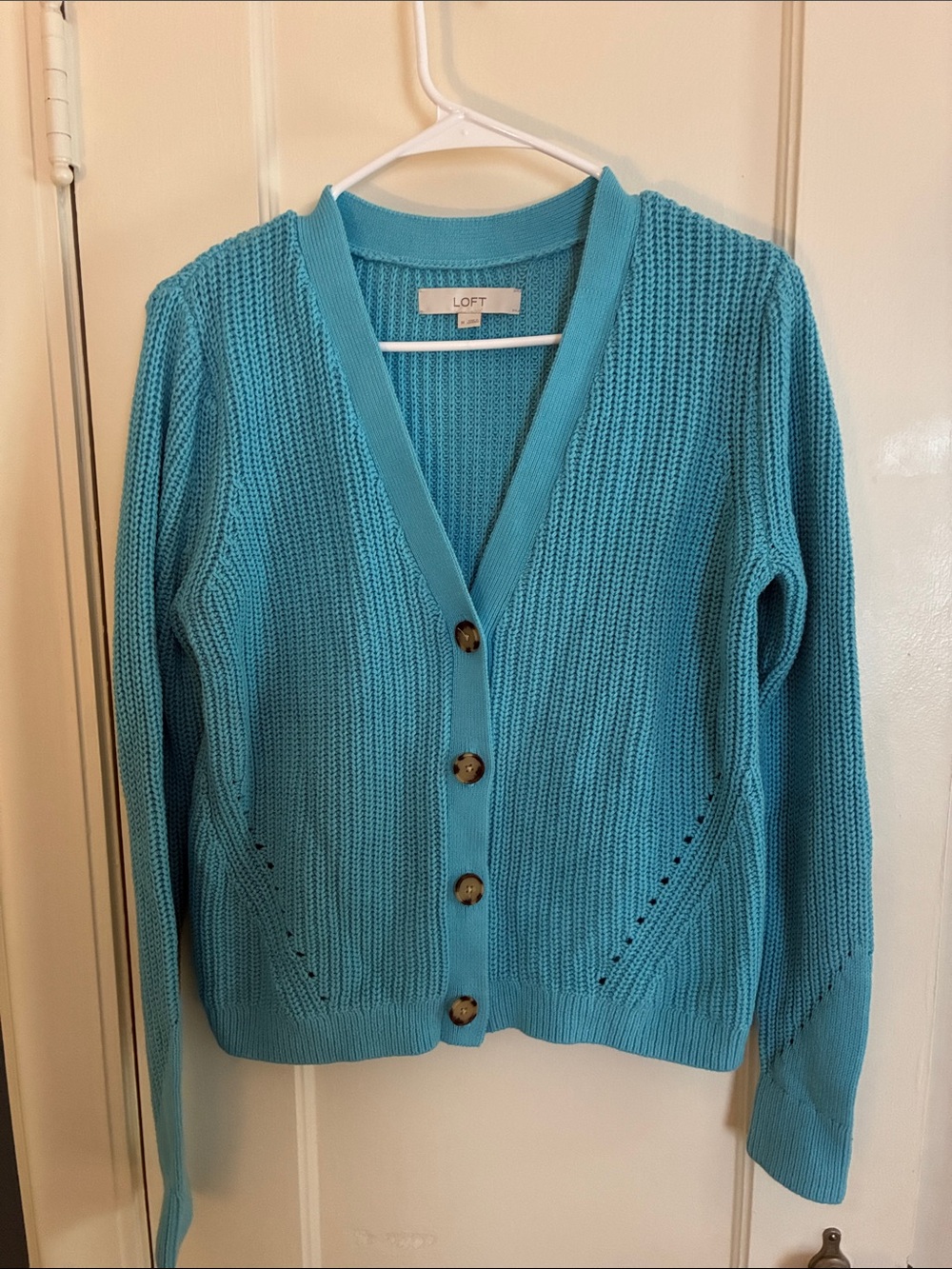 LOFT Bright Turquoise‎ V-Neck Button Cardigan
